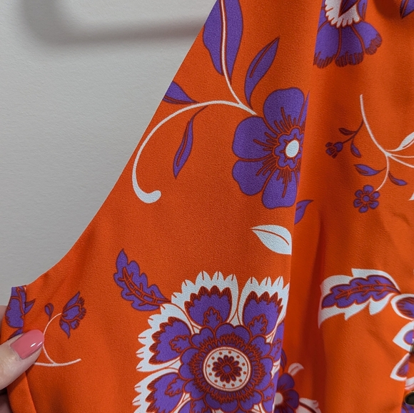 Ann Taylor Dress Sleeveless Elastic Waist Orange Purple Floral Lined Belt, 10P - Picture 3 of 7